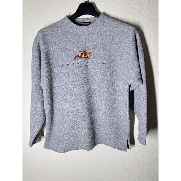 Coca-Cola 90s Las Vegas Pile‎ Crewneck Sweater Embroidered Grey S Small
